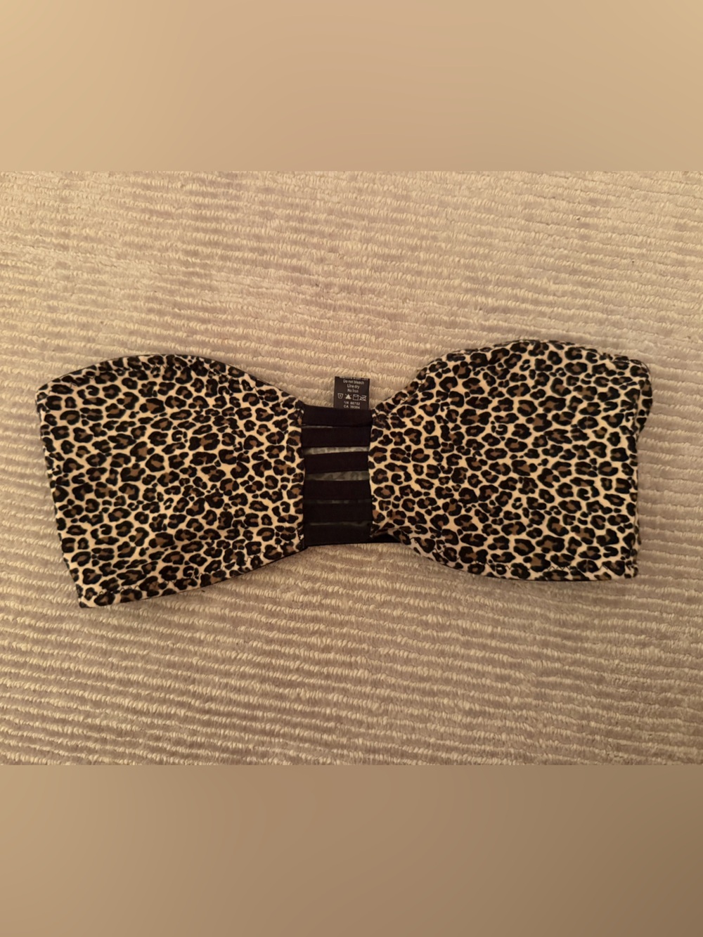 Leopard Print Strapless Bandeau Top - Black/Beige